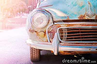 Headlight lamp old antique car - vehicles vintage classic style. Stock Photo