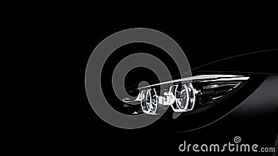 Headlights of black sports car on black Stock Photo