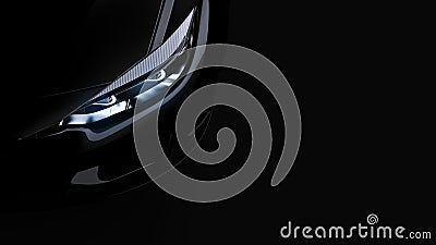 Headlights of black sports car on black Stock Photo