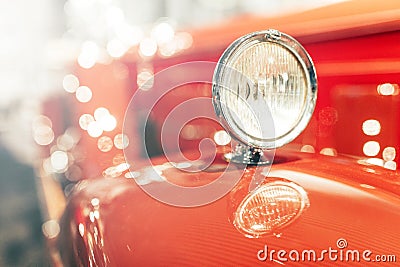 Headlights, steering wheel and car varnishing in the Museum. Editorial Stock Photo