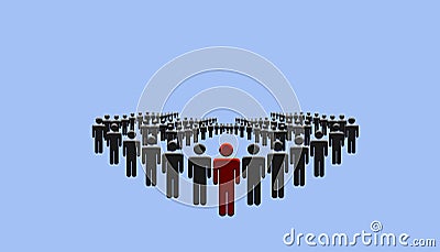 Headman Leads The Crowd Concept. Organized People with Leader Unique man. Leadership and community Concept Stock Photo