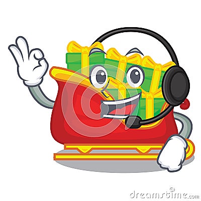 With headphone christmas Santa sleigh isolated on mascot Vector Illustration