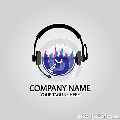 Headphone DJ, Music Studio Recording, Soundwave Logo Design Inspiration Vector Illustration