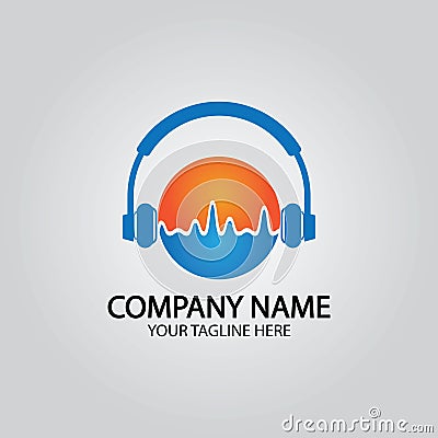 Headphone DJ, Music Studio Recording, Soundwave Logo Design Inspiration Vector Illustration