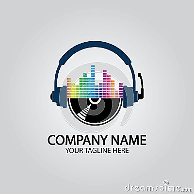 Headphone DJ, Music Studio Recording, Soundwave Logo Design Inspiration Stock Photo
