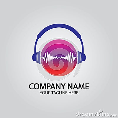 Headphone DJ, Music Studio Recording, Soundwave Logo Design Inspiration Vector Illustration