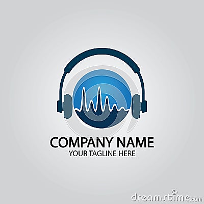 Headphone DJ, Music Studio Recording, Soundwave Logo Design Inspiration Vector Illustration