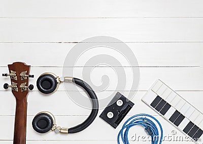 Headphone guitar keyboard. Stock Photo