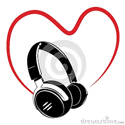 Headphone and heart Vector Illustration