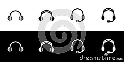 Headphone icon set. Headphone with microphone. Team speak Vector Illustration