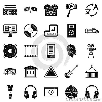 Headphone icons set, simple style Vector Illustration