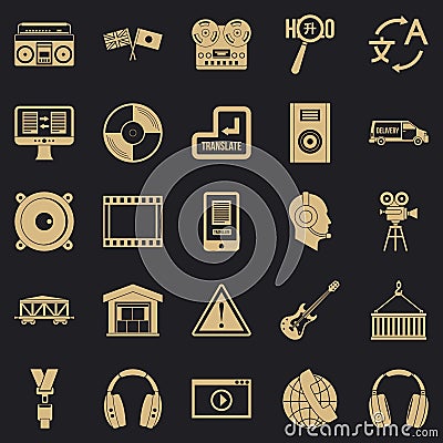 Headphone icons set, simple style Vector Illustration