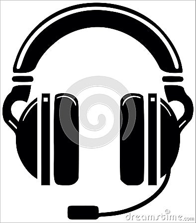 Headphone with micro icon in black and white Vector Illustration