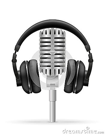 Headphone and microphone for radio studio vector illustration Vector Illustration