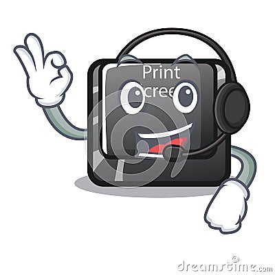 With headphone print screen button on cartoon keyboard Vector Illustration