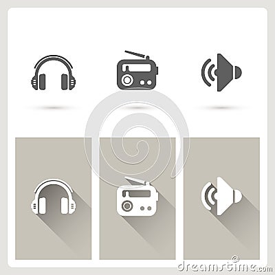 Headphone and radio icons on white background Vector Illustration