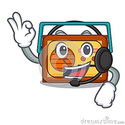 With headphone radio mascot cartoon style Vector Illustration