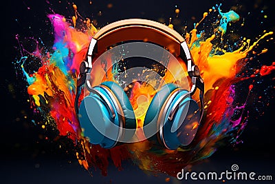 Headphone and vivid color powder Stock Photo