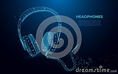 Headphones. Abstract image of a headphones in the form of a starry sky or space, wireframe concept. Polygonal style Vector Illustration