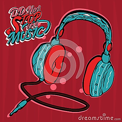 Headphones blue on a red background Vector Illustration