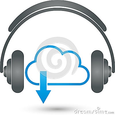 Headphones and cloud, music and entertainment logo Stock Photo