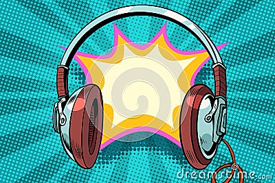 Headphones comic bubble audio Vector Illustration