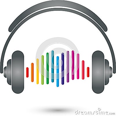 Headphones and equalizer, music and entertainment logo Stock Photo