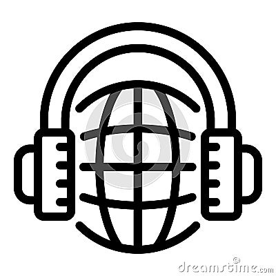 Headphones global language icon, outline style Vector Illustration