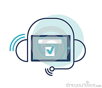 Headphones handsfree with smartphone icon, call center support illustration Cartoon Illustration