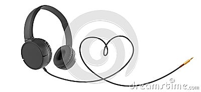 Headphones with hearth shaped cable on white Stock Photo