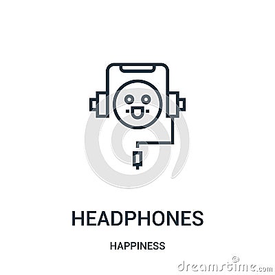 headphones icon vector from happiness collection. Thin line headphones outline icon vector illustration. Linear symbol for use on Vector Illustration