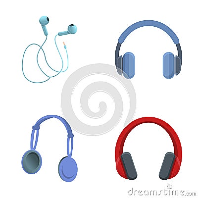 Headphones icons set cartoon vector. Wired and wireless stereo gadget Vector Illustration