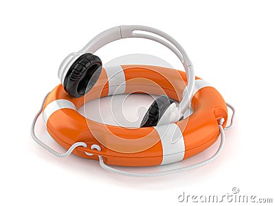 Headphones inside life buoy Cartoon Illustration