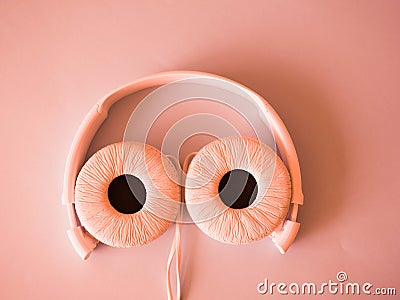 Headphones lie background Stock Photo