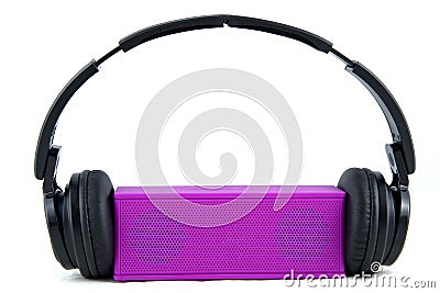 Headphones and Loudspeaker on a white background Stock Photo
