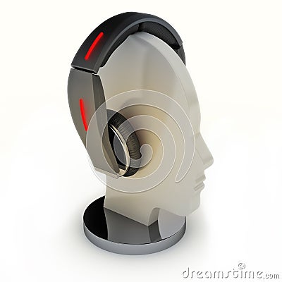 Headphones on a mannequin head. Stock Photo