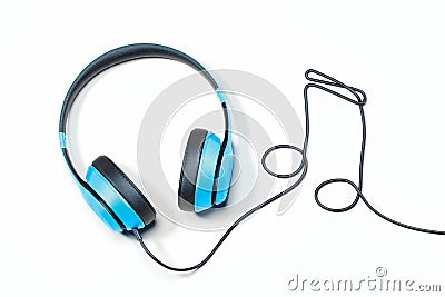 Headphones and Musical note made of earphones wire. 3d rendering. Stock Photo