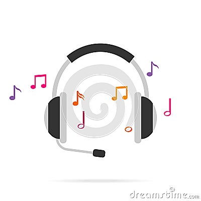 Headphones. Music sounds from the headphones Vector Illustration