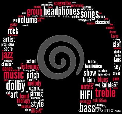 Headphones music tagcloud Stock Photo