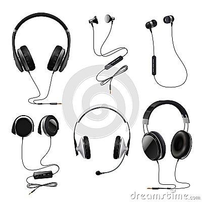 Headphones Realistic Set Vector Illustration