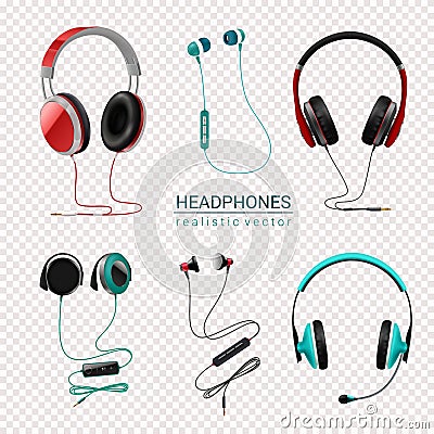 Headphones Realistic Set Transparent Vector Illustration