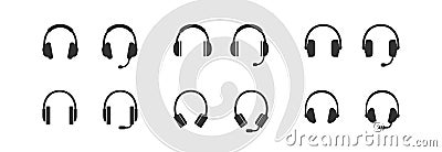 Headphones set black isolated icon. Earphone vector Vector Illustration