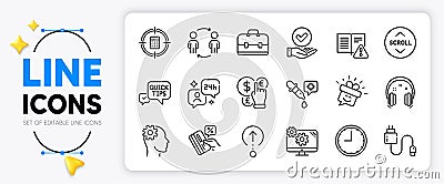 Headphones, Settings and Money currency line icons. For web app. Vector Vector Illustration