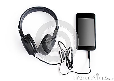 Headphones and smartphone Stock Photo