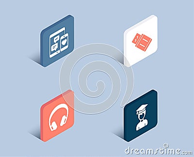 Headphones, Social media and Usb flash icons. Student sign. Vector Illustration