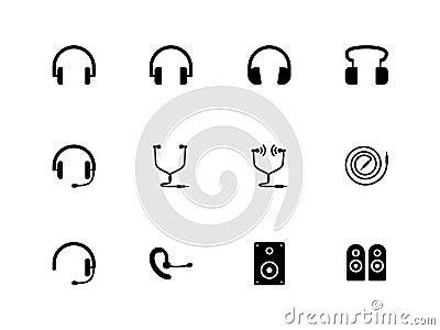 Headphones and speakers icons on white background. Vector Illustration