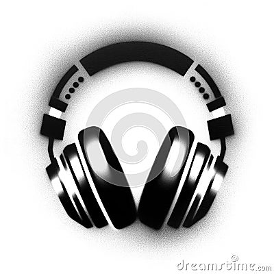 headphones in stencil-art style,black and white Stock Photo