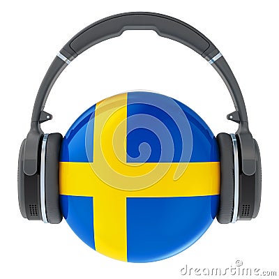 Headphones with Swedish flag, 3D rendering Stock Photo