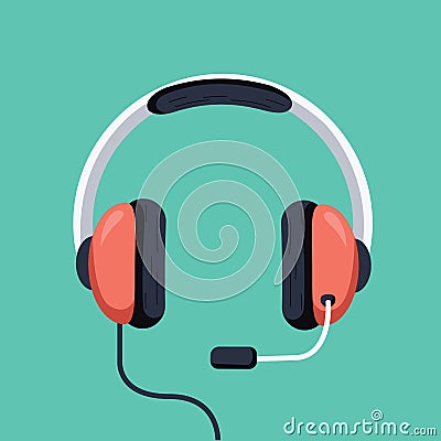 Headphones vector illustration, flat cartoon headset with mic isolated. Customer support operator icon Vector Illustration