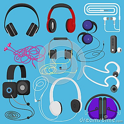 Headphones vector illustration headset to listen to music for dj and audio earphone devices illustration stereo headgear Vector Illustration